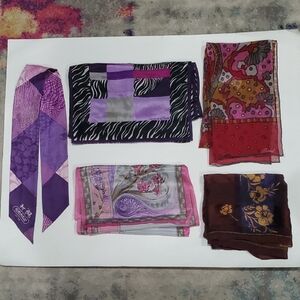5 Silk Designer Scarves: Coach, Oscar De La Renta, Bill Blass, Burmel